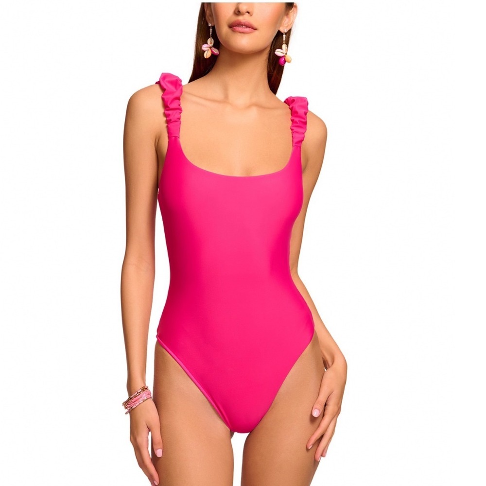 Ramy Brook Rachel One Piece Swimsuit Perfect Pink XL Ruffle Strap Scoop Neck